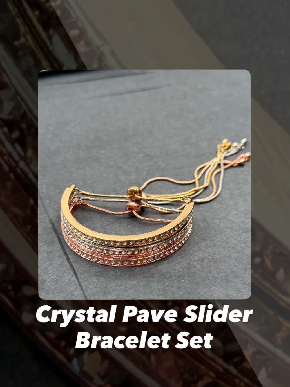 EUC Crystal Pave Slider Bracelet Set